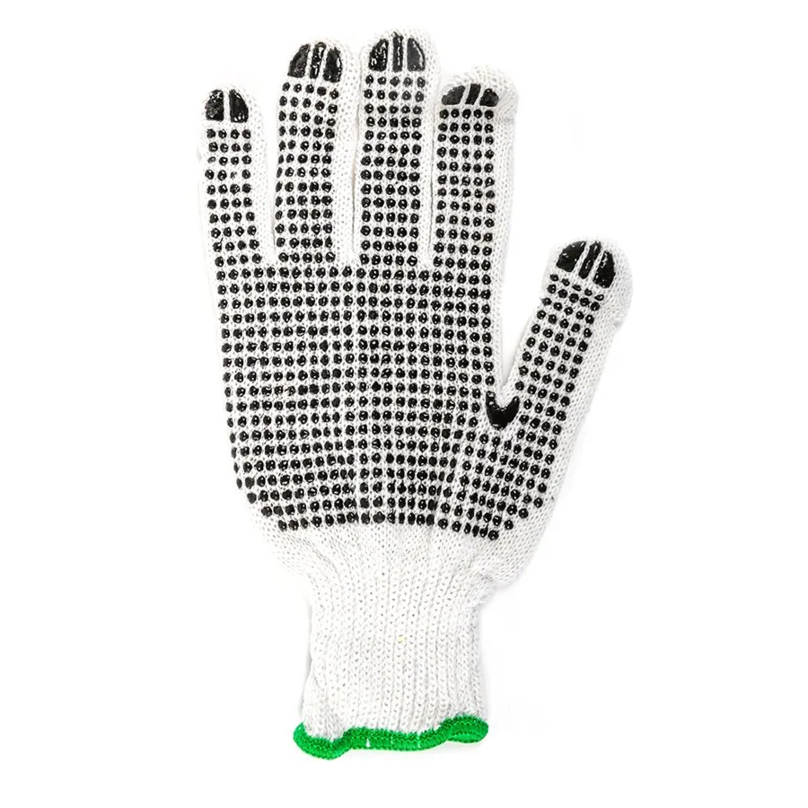 1dz Knitted PolyCotton Gloves White With Black PVC Dots L
