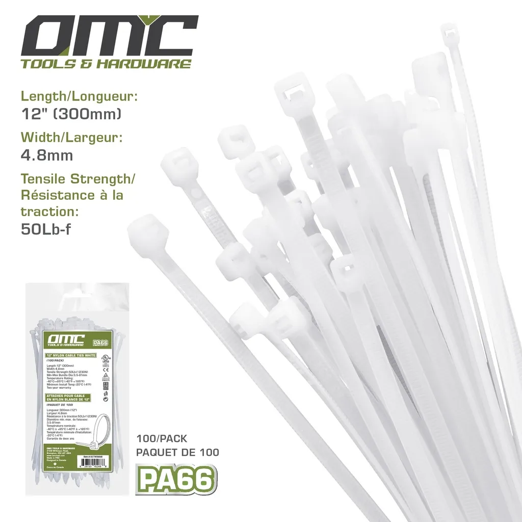 12 inch Nylon Cable Ties White